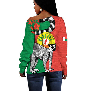 Happy Madagasikara Independence Day Off Shoulder Sweater Ring-Tailed Lemur With Seal