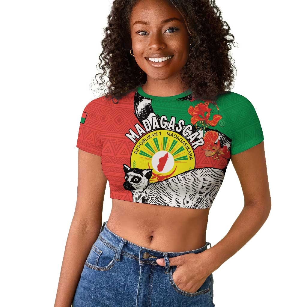 Happy Madagasikara Independence Day Raglan Cropped T shirt Ring-Tailed Lemur With Seal
