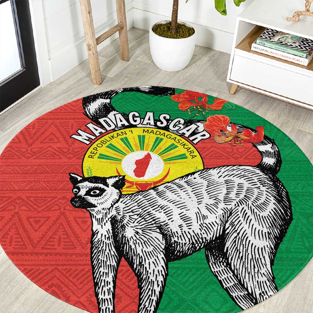 Happy Madagasikara Independence Day Round Carpet Ring-Tailed Lemur With Seal