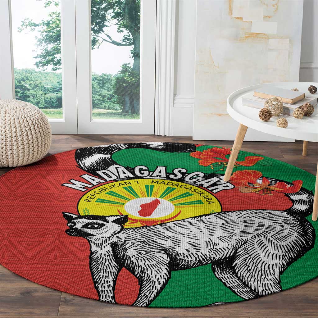 Happy Madagasikara Independence Day Round Carpet Ring-Tailed Lemur With Seal