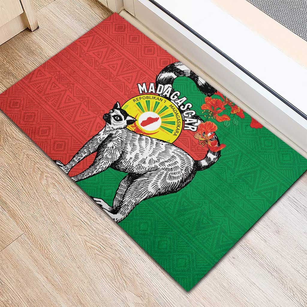 Happy Madagasikara Independence Day Rubber Doormat Ring-Tailed Lemur With Seal