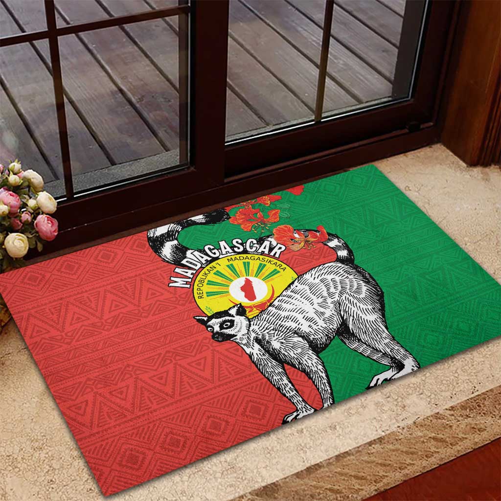 Happy Madagasikara Independence Day Rubber Doormat Ring-Tailed Lemur With Seal