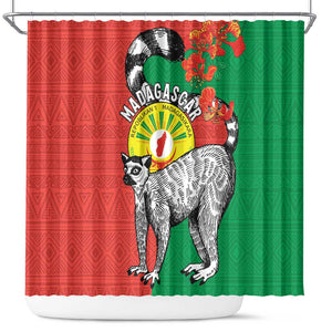 Happy Madagasikara Independence Day Shower Curtain Ring-Tailed Lemur With Seal