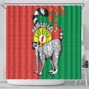 Happy Madagasikara Independence Day Shower Curtain Ring-Tailed Lemur With Seal