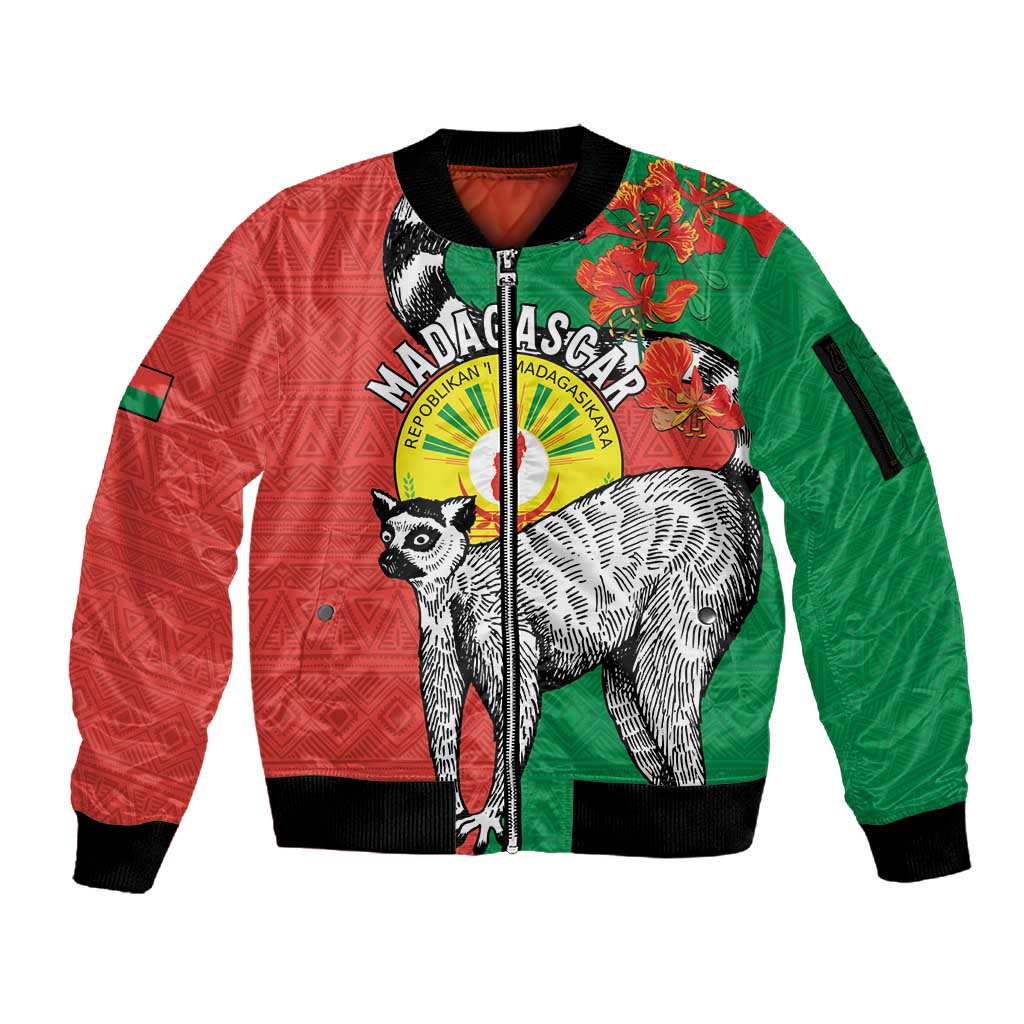 Happy Madagasikara Independence Day Sleeve Zip Bomber Jacket Ring-Tailed Lemur With Seal
