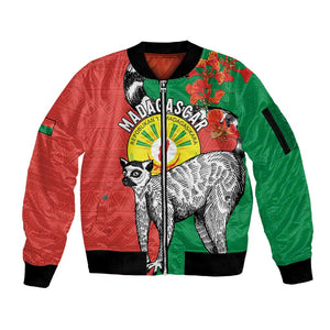 Happy Madagasikara Independence Day Sleeve Zip Bomber Jacket Ring-Tailed Lemur With Seal