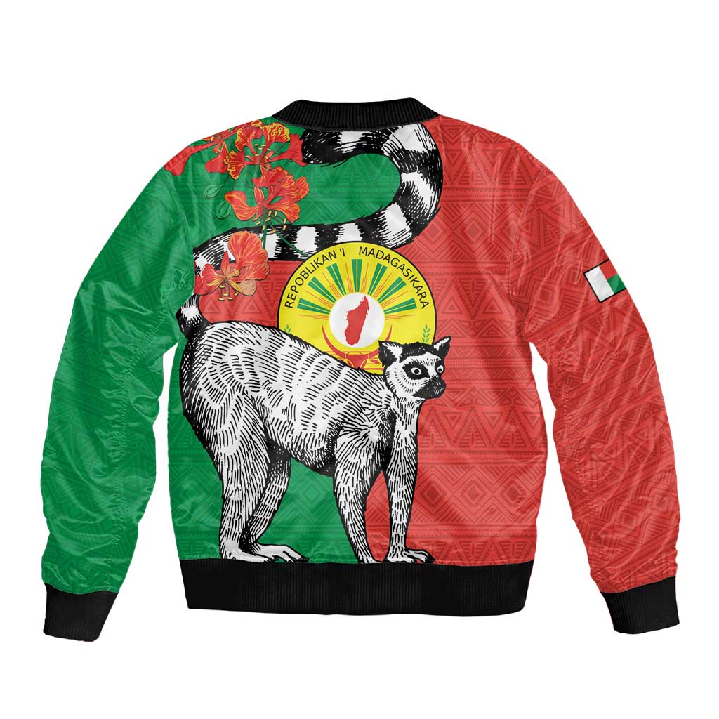 Happy Madagasikara Independence Day Sleeve Zip Bomber Jacket Ring-Tailed Lemur With Seal