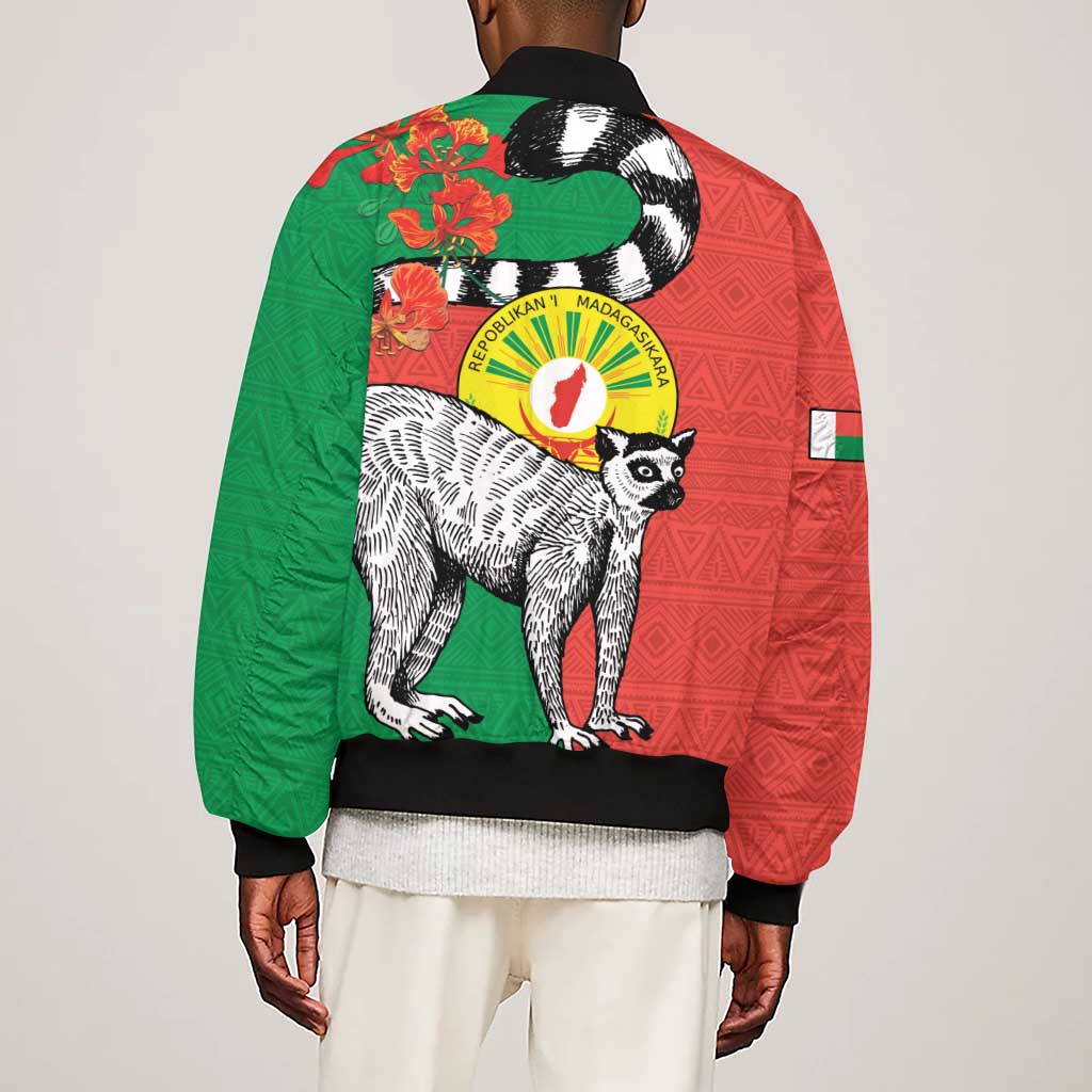 Happy Madagasikara Independence Day Sleeve Zip Bomber Jacket Ring-Tailed Lemur With Seal