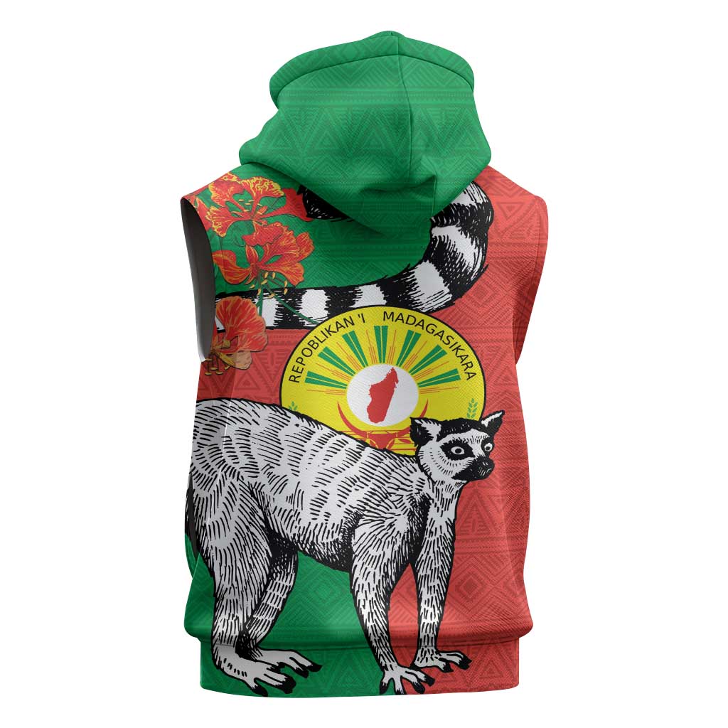 Happy Madagasikara Independence Day Sleeveless Hoodie Ring-Tailed Lemur With Seal - African Pride