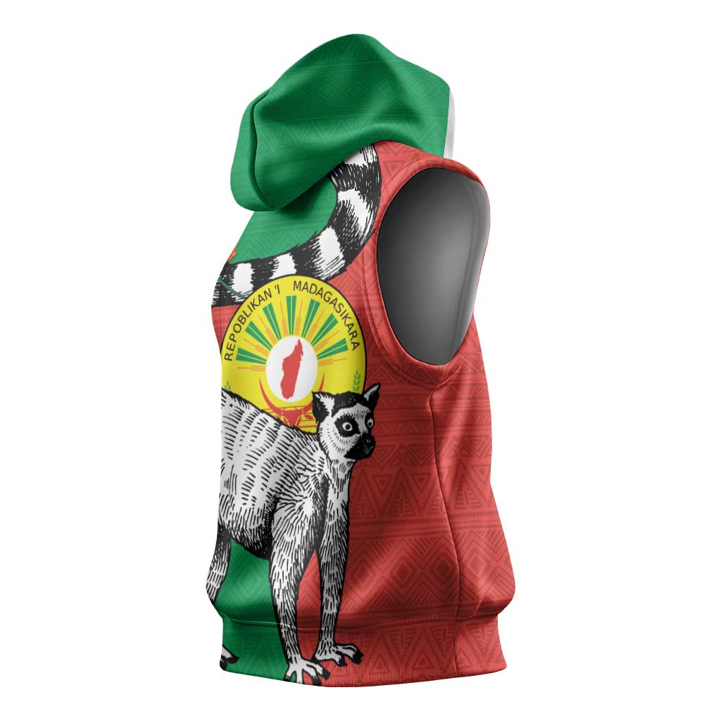 Happy Madagasikara Independence Day Sleeveless Hoodie Ring-Tailed Lemur With Seal - African Pride