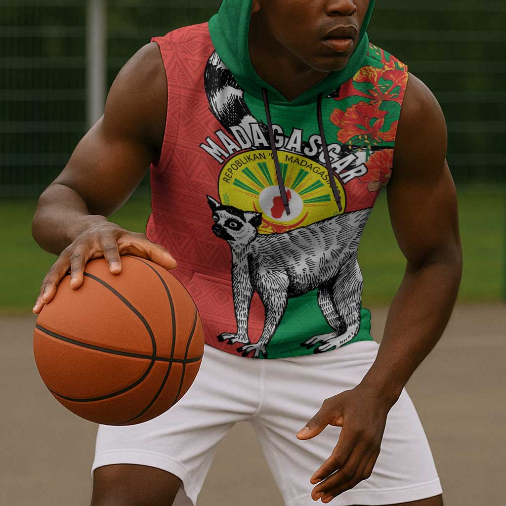 Happy Madagasikara Independence Day Sleeveless Hoodie Ring-Tailed Lemur With Seal - African Pride