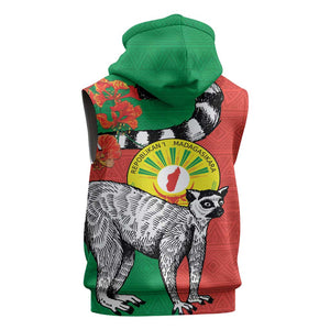 Happy Madagasikara Independence Day Sleeveless Zip Hoodie Ring-Tailed Lemur With Seal - African Pride