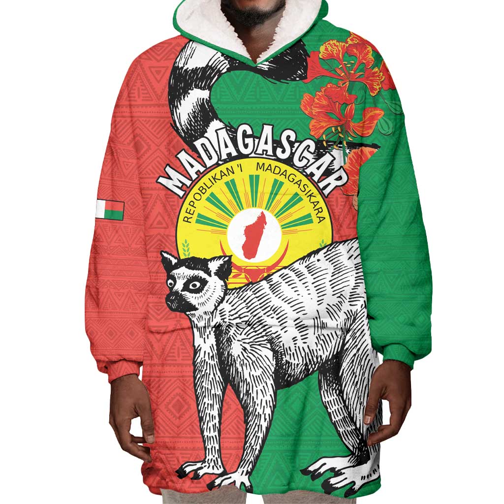 Happy Madagasikara Independence Day Wearable Blanket Hoodie Ring-Tailed Lemur With Seal