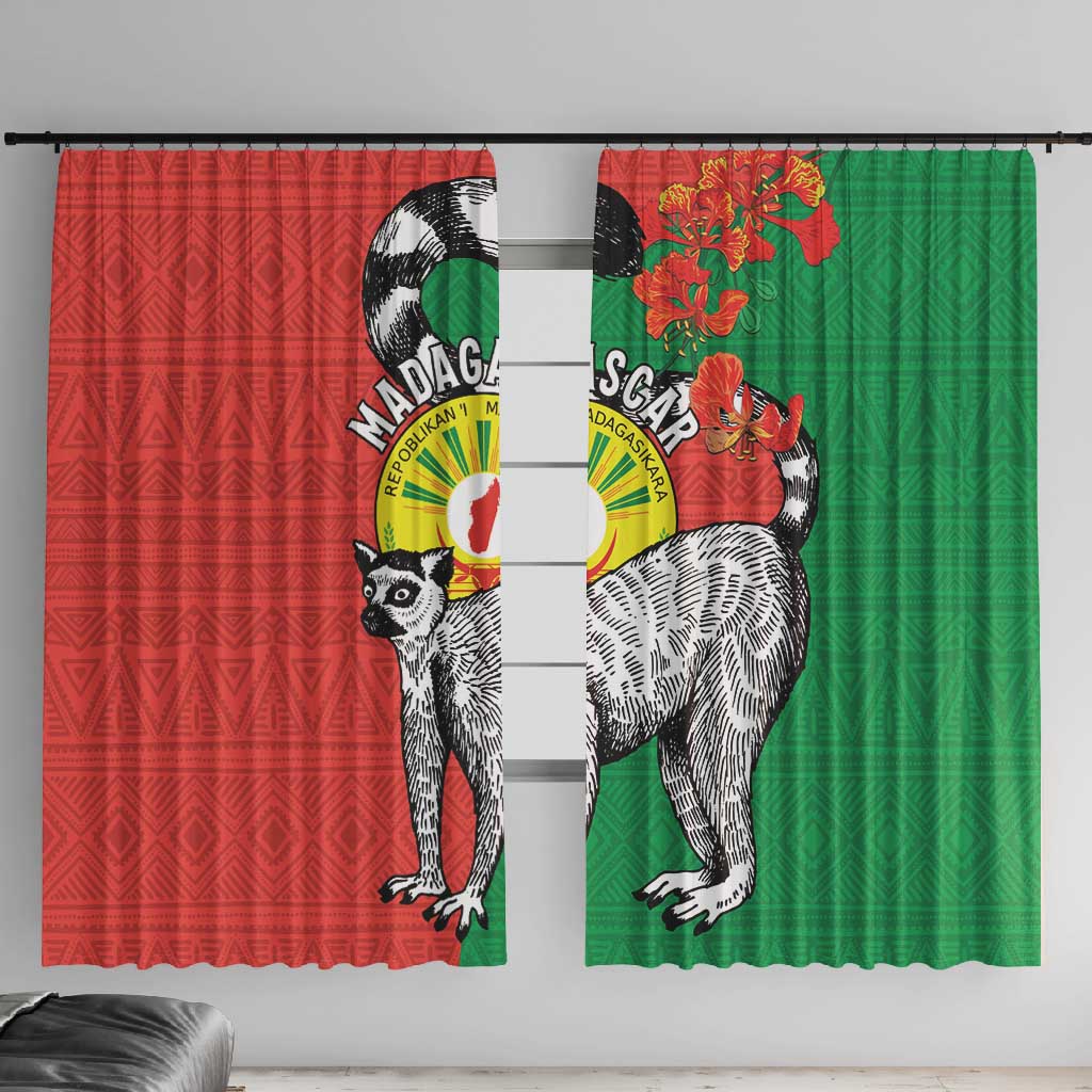 Happy Madagasikara Independence Day Window Curtain Ring-Tailed Lemur With Seal