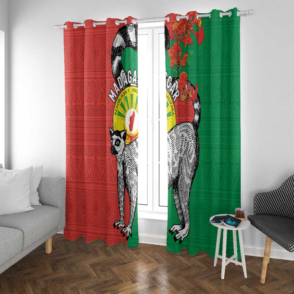 Happy Madagasikara Independence Day Window Curtain Ring-Tailed Lemur With Seal