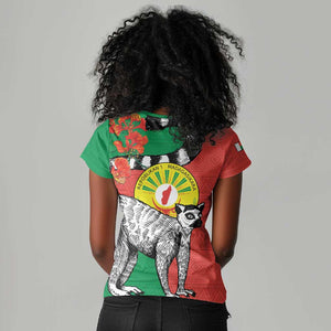 Happy Madagasikara Independence Day Women V-Neck T-Shirt Ring-Tailed Lemur With Seal