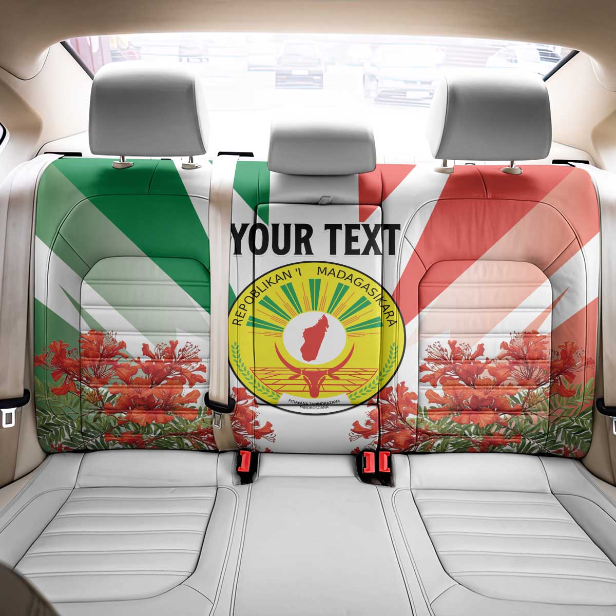 Personalized Madagasikara Back Car Seat Cover Seal With Poinciana
