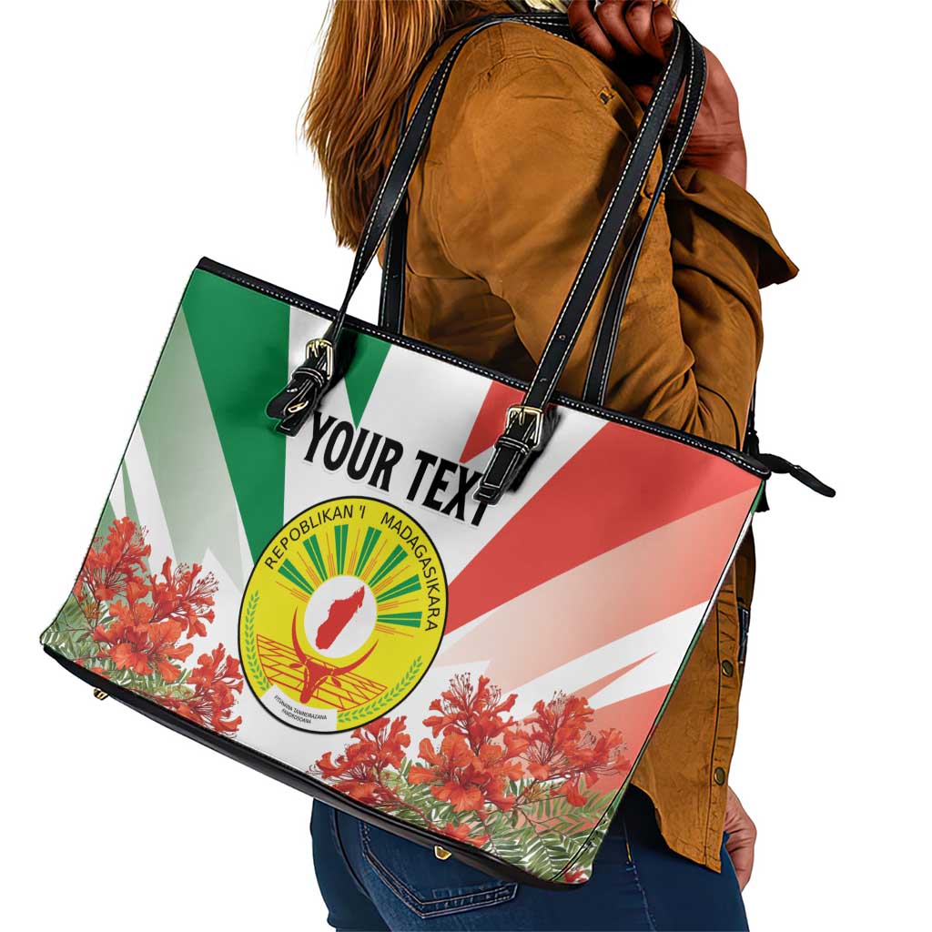 Personalized Madagasikara Leather Tote Bag Seal With Poinciana