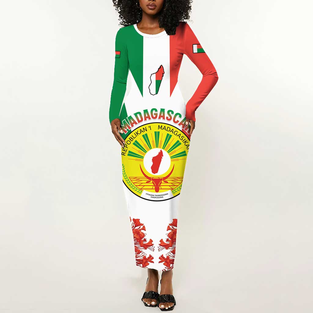 Personalized Madagasikara Long Sleeve Bodycon Dress Seal With Poinciana LT15