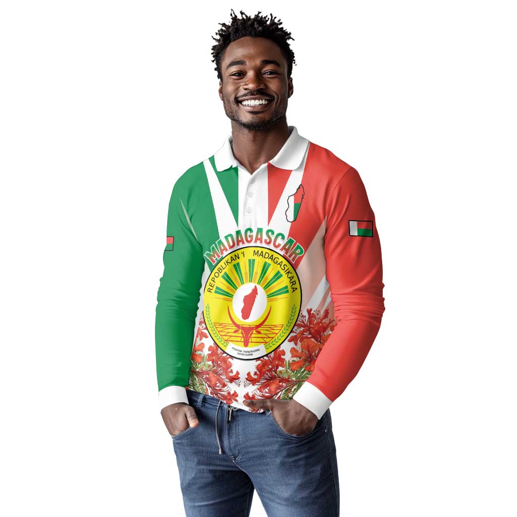 Personalized Madagasikara Long Sleeve Polo Shirt Seal With Poinciana