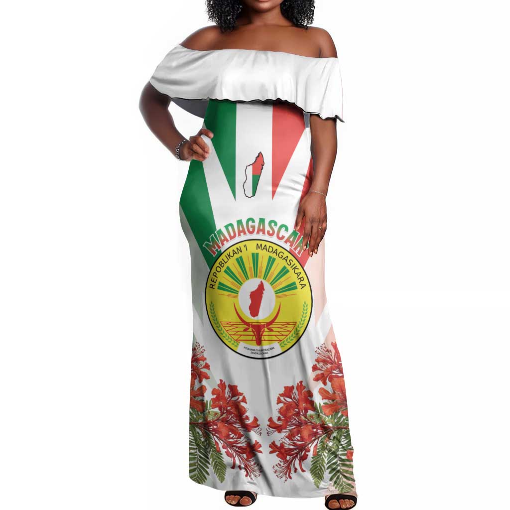 Personalized Madagasikara Off Shoulder Maxi Dress Seal With Poinciana