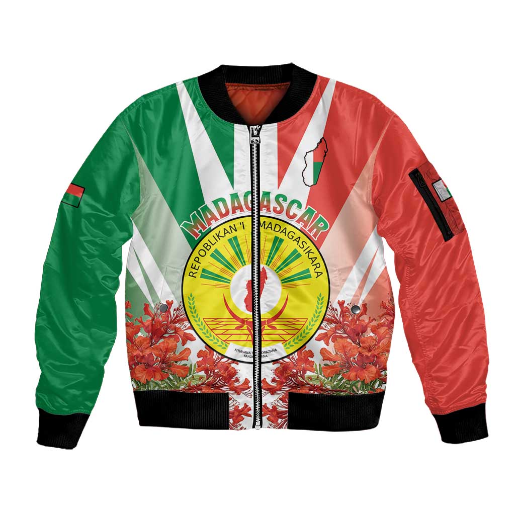 Personalized Madagasikara Sleeve Zip Bomber Jacket Seal With Poinciana