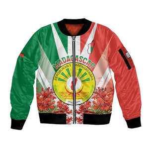 Personalized Madagasikara Sleeve Zip Bomber Jacket Seal With Poinciana