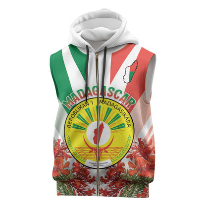 Personalized Madagasikara Sleeveless Zip Hoodie Seal With Poinciana - African Pride