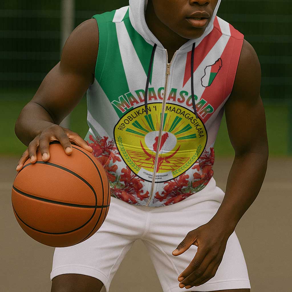 Personalized Madagasikara Sleeveless Zip Hoodie Seal With Poinciana - African Pride