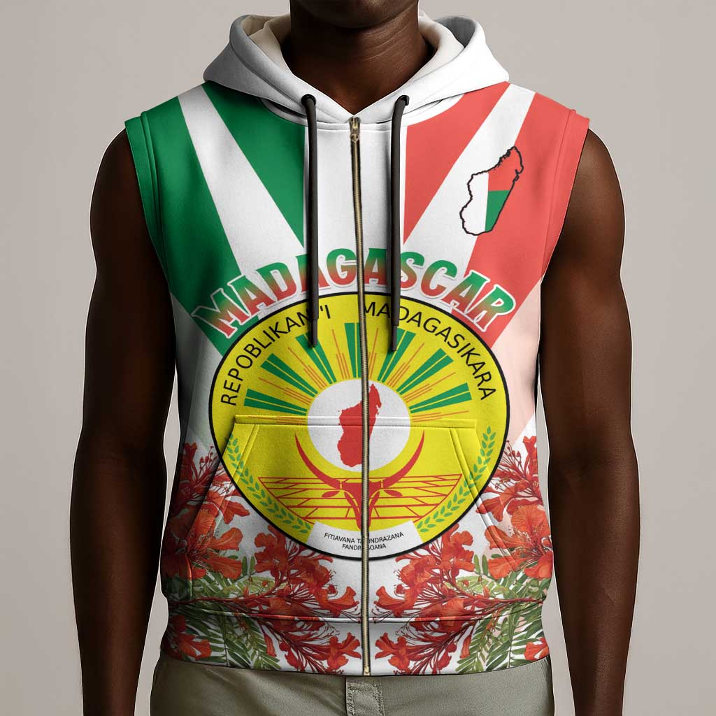 Personalized Madagasikara Sleeveless Zip Hoodie Seal With Poinciana - African Pride