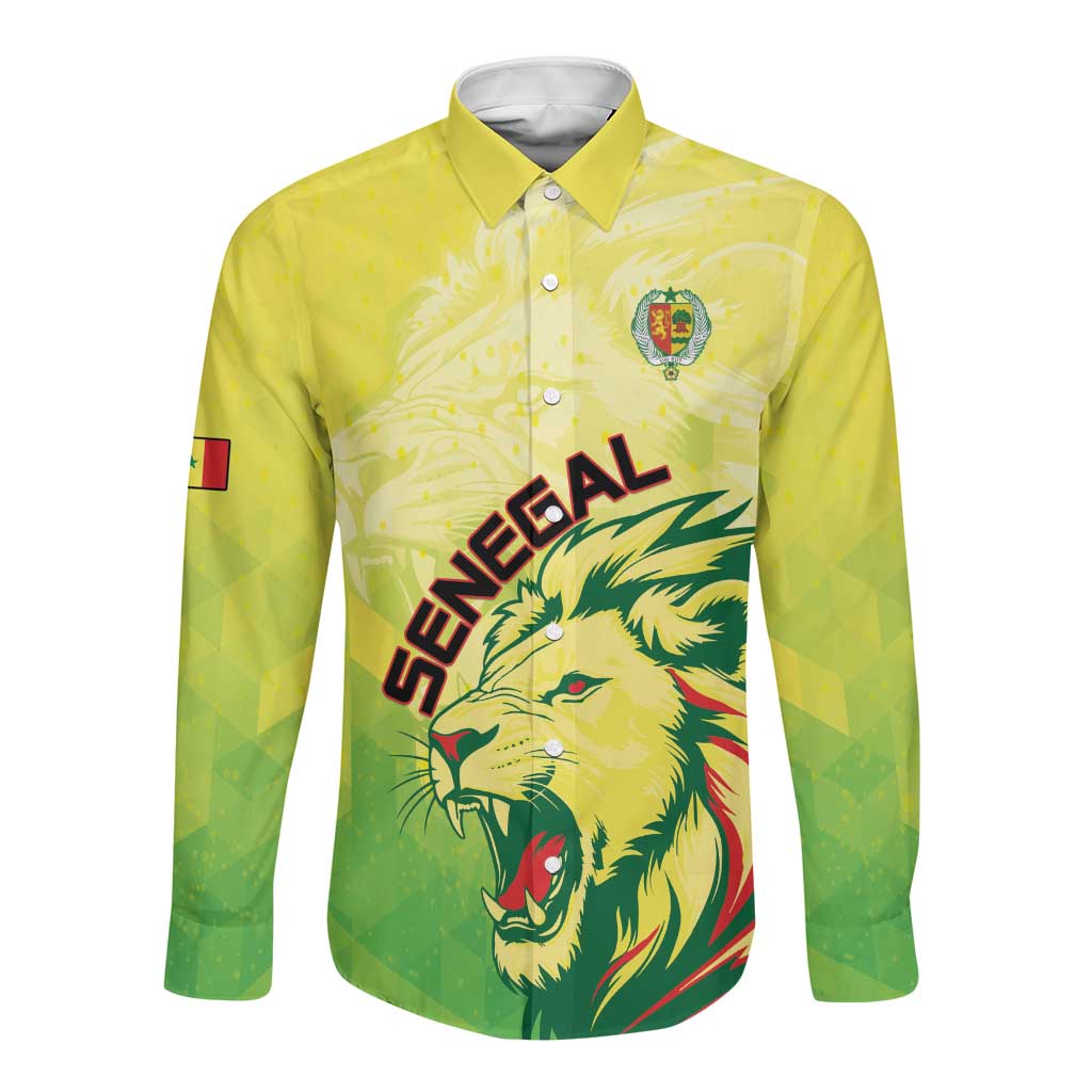 Custom Senegal Lions of Teranga Long Sleeve Button Shirt Rise to Glory