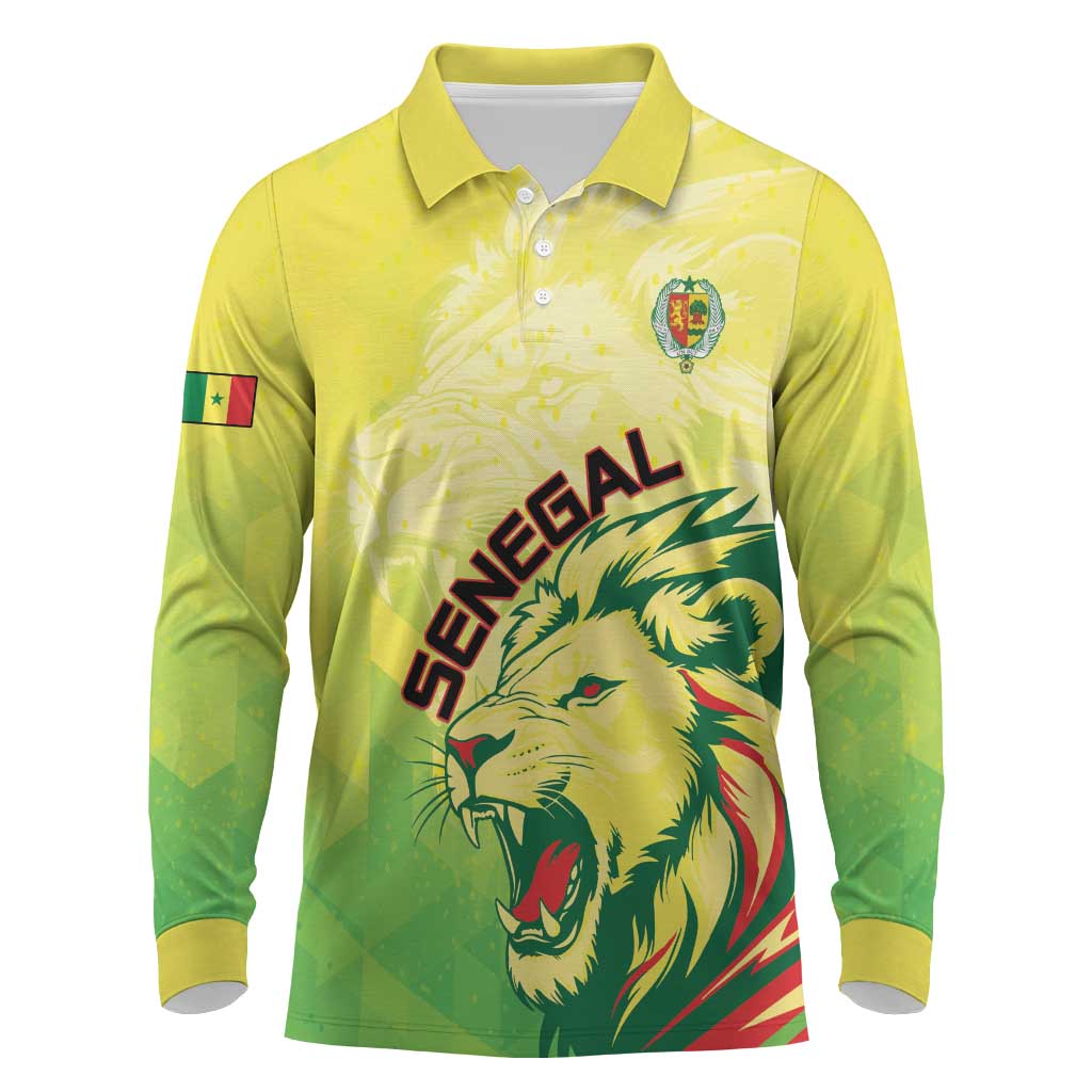 Custom Senegal Lions of Teranga Long Sleeve Polo Shirt Rise to Glory