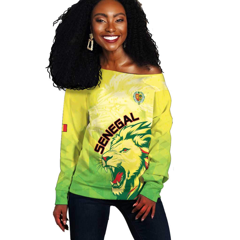Custom Senegal Lions of Teranga Off Shoulder Sweater Rise to Glory