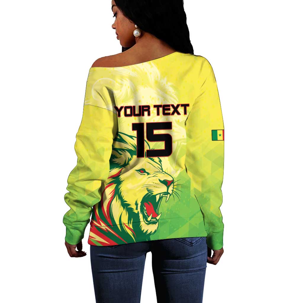 Custom Senegal Lions of Teranga Off Shoulder Sweater Rise to Glory