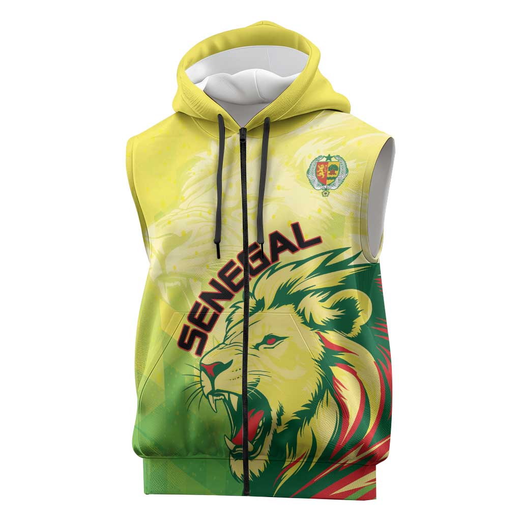 Custom Senegal Lions of Teranga Sleeveless Zip Hoodie Rise to Glory