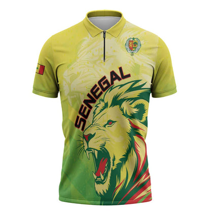 Custom Senegal Lions of Teranga Zipper Polo Shirt Rise to Glory