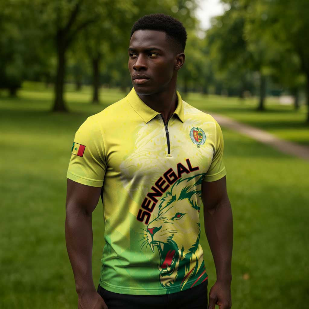 Custom Senegal Lions of Teranga Zipper Polo Shirt Rise to Glory