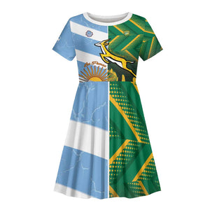 South Africa and Argentina Rugby Personalised Kid Short Sleeve Dress Sporty Style