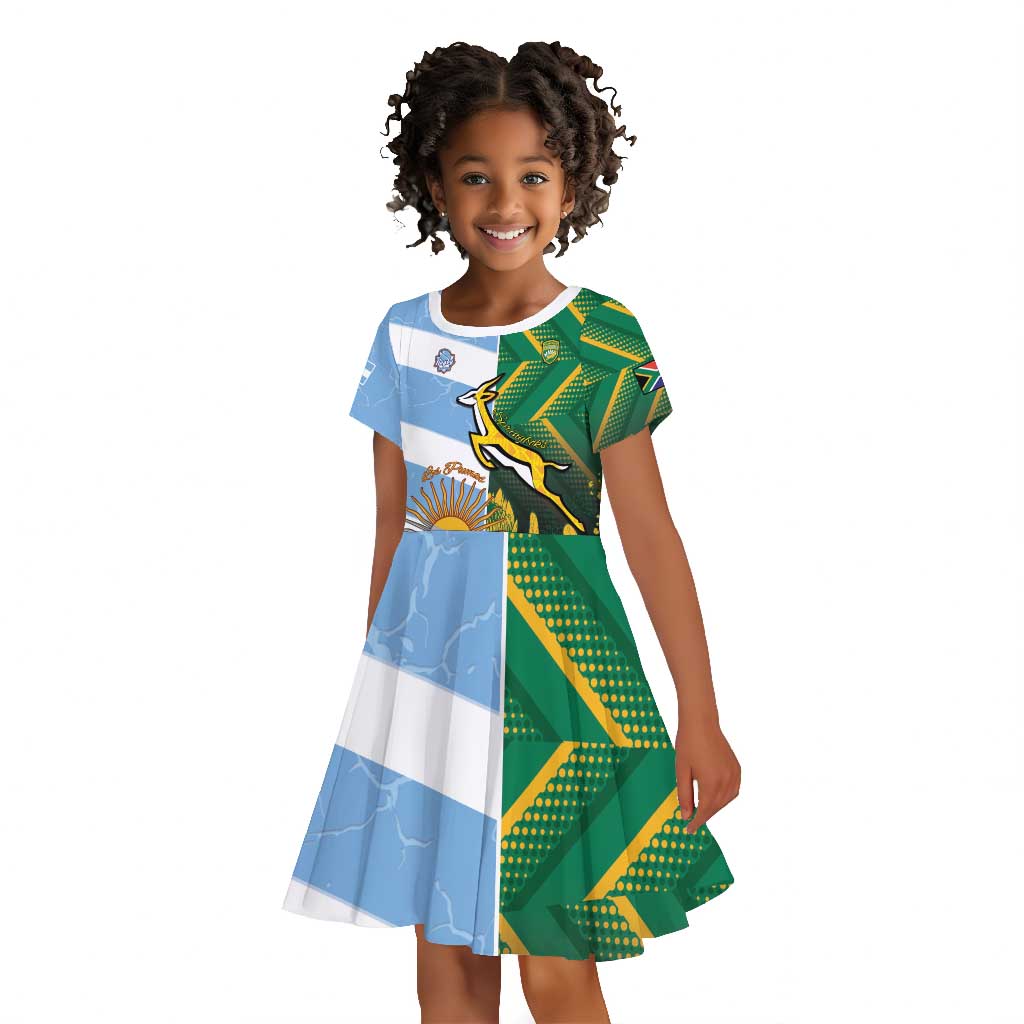 South Africa and Argentina Rugby Personalised Kid Short Sleeve Dress Sporty Style