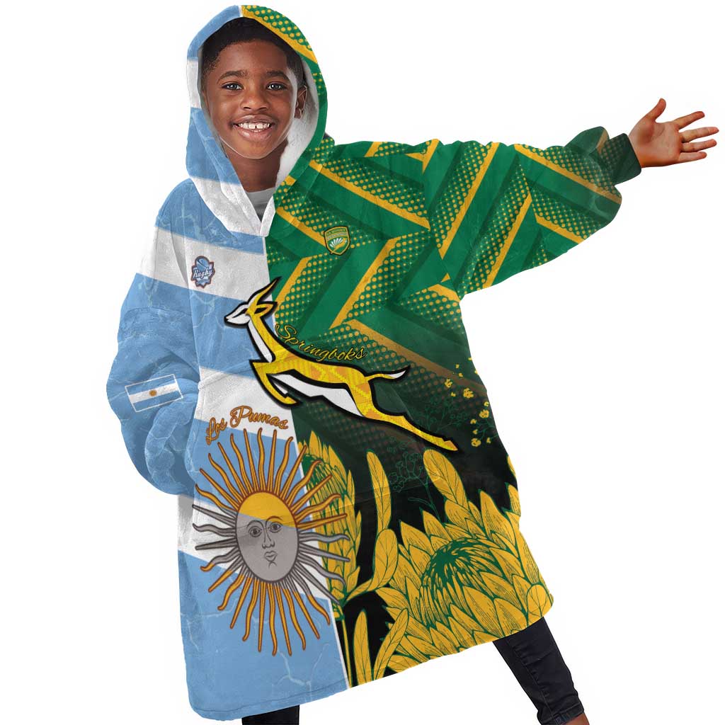 South Africa and Argentina Rugby Personalised Kid Wearable Blanket Hoodie Sporty Style