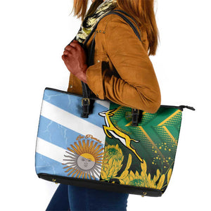 South Africa and Argentina Rugby Leather Tote Bag Sporty Style