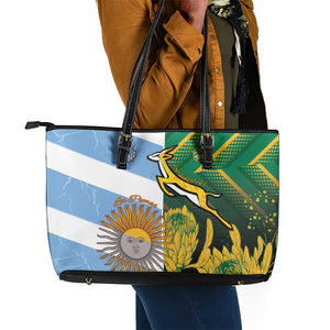 South Africa and Argentina Rugby Leather Tote Bag Sporty Style