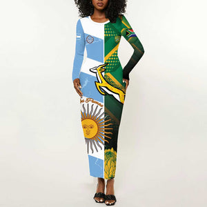 South Africa and Argentina Rugby Personalised Long Sleeve Bodycon Dress Sporty Style