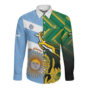 South Africa and Argentina Rugby Personalised Long Sleeve Button Shirt Sporty Style