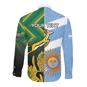 South Africa and Argentina Rugby Personalised Long Sleeve Button Shirt Sporty Style