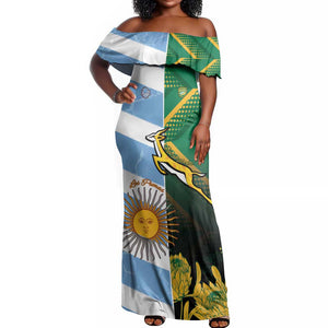 South Africa and Argentina Rugby Personalised Off Shoulder Maxi Dress Sporty Style