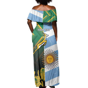 South Africa and Argentina Rugby Personalised Off Shoulder Maxi Dress Sporty Style
