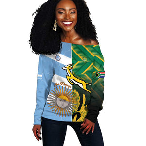 South Africa and Argentina Rugby Personalised Off Shoulder Sweater Sporty Style