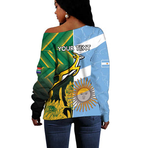 South Africa and Argentina Rugby Personalised Off Shoulder Sweater Sporty Style
