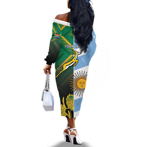 South Africa and Argentina Rugby Personalised Off The Shoulder Long Sleeve Dress Sporty Style